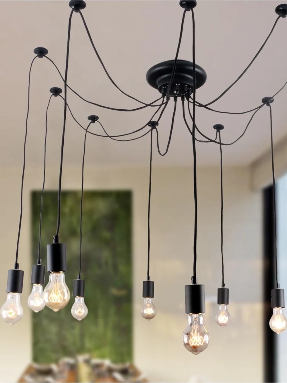 Unitary Modern Industrial Chandelier 10-Light Fixture Black New